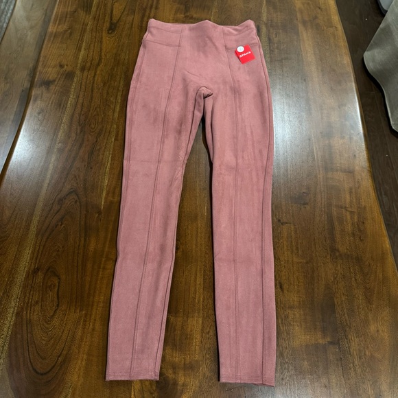 Spanx Faux Suede High Waist Leggings Rich Rose Pink Size Medium Tall MT - Picture 3 of 10